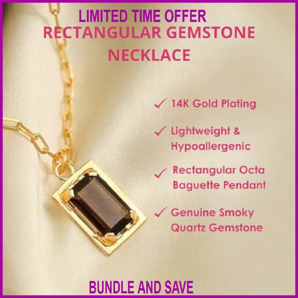 Gold Plated Rectangular Gemstone Necklace Adjusta… - image 5